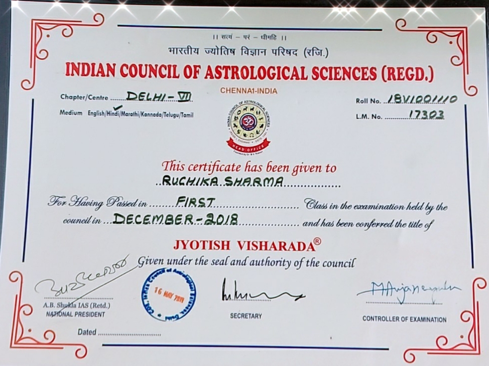 Topped in astrology in all over DELHI 